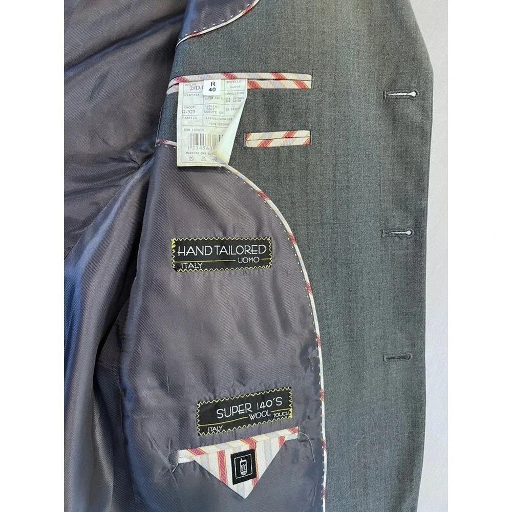 Marco Ferno Italy Mens Gray Herringbone Super 140s Wool Touch Blazer Coat 40R